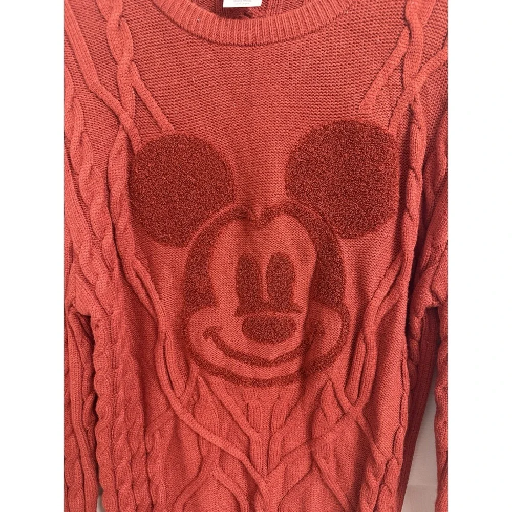 Disney Mickey Mouse Cable Knit Sweater Red Textured Crewneck Holiday Heavy Large